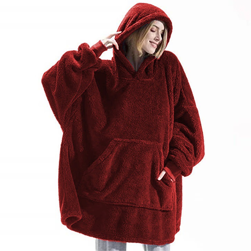 Femmes hiver épais chaud vêtements d'extérieur à capuche solide élégant doux Double polaire veste unisexe poche pull longs sweats à capuche vêtements de maison