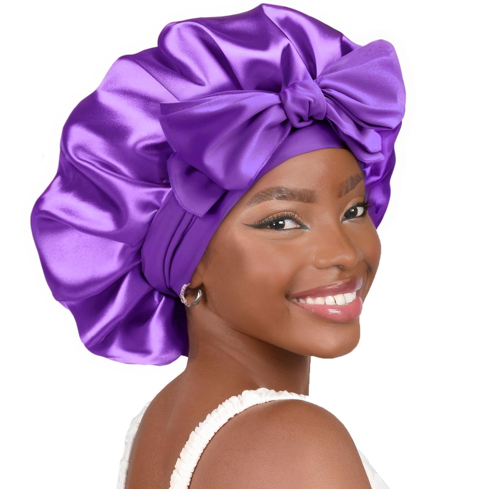 Femmes Satin cravate Bonnet Spandex large bande extensible longue queue Satin Cheveux Nuit soie dormir nuit Bonnet Bonnets pour les femmes