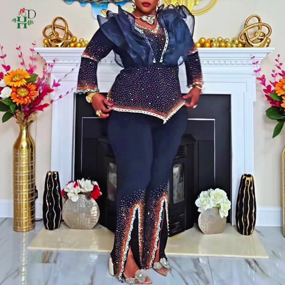 Robes Africaines pour Femme – Nouvelle Collection 2026 – Robes Turques Africaines – Tenues de Soirée 2 Pièces avec Pantalon Diamant – Mode Africaine