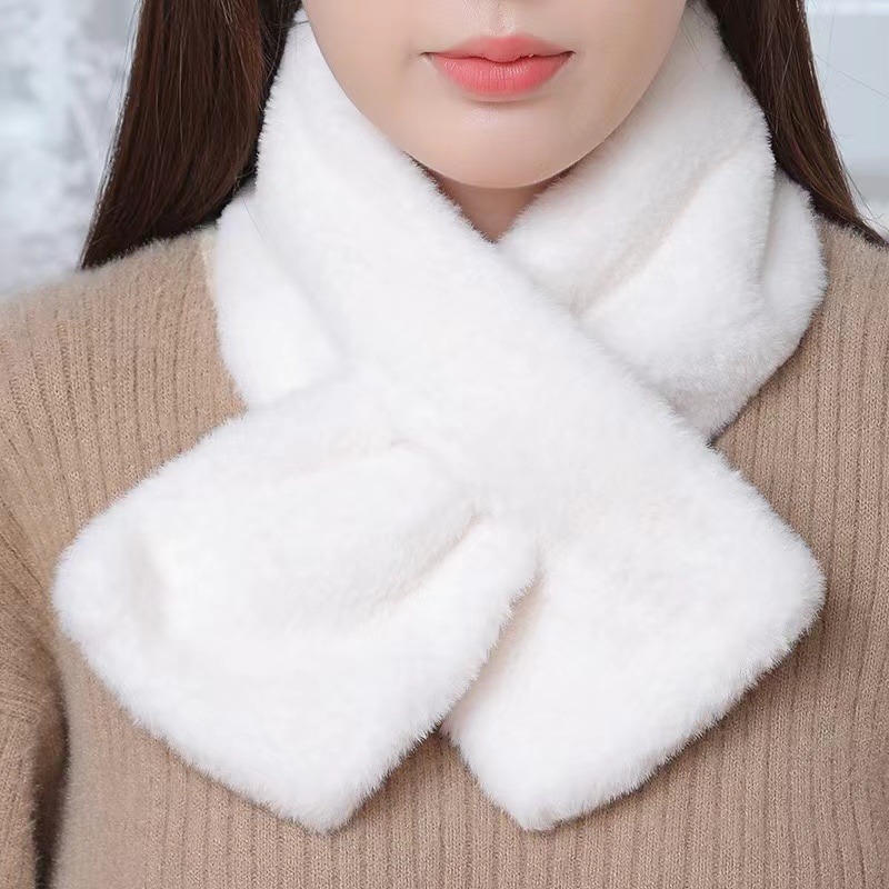 Écharpe coréenne d'hiver en fausse fourrure de lapin pour femmes et filles, écharpe en peluche douce, couleur unie, col chauffant, cadeau de noël