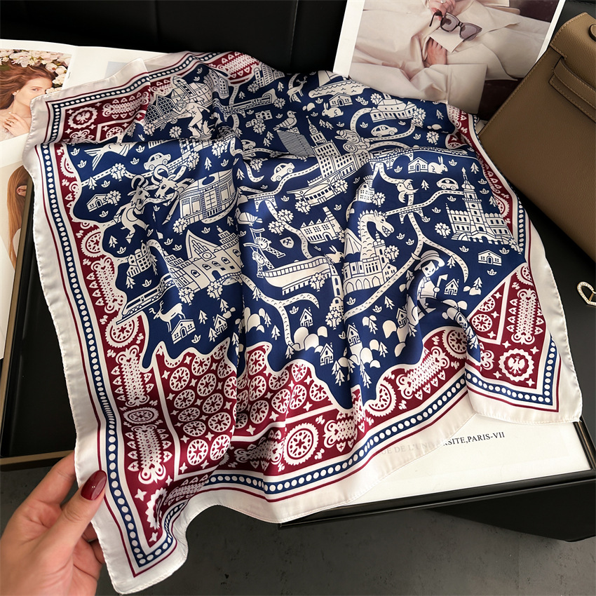 Foulard carré imprimé pied-de-poule d'inspiration Vintage, écharpe de cou fine et lisse en Satin doux, foulard de protection solaire pour femmes