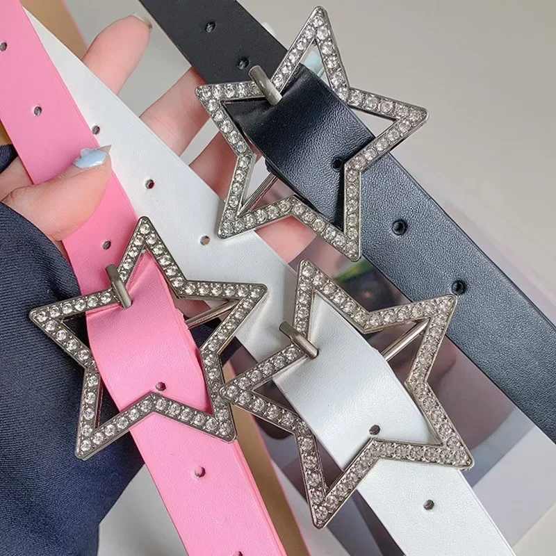 Ceinture coréenne Y2K à boucle étoile en cuir rose, ornée de strass étincelants, accessoires de décoration rétro pour mariée