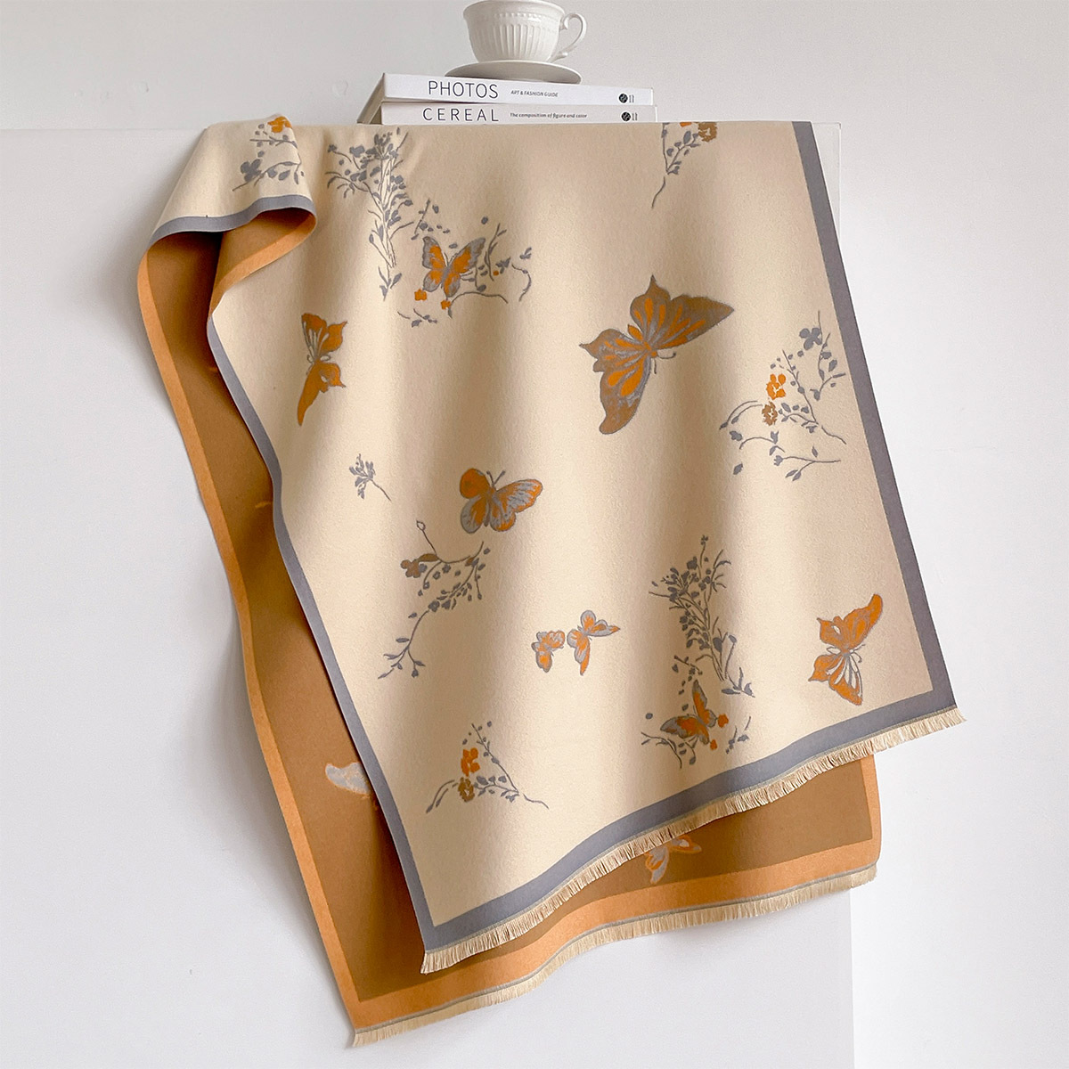 Écharpe en imitation cachemire pour femmes, à franges, épaisse et chaude, réversible, imprimée, pour l'hiver, type pashmina, grande couverture enveloppante.
