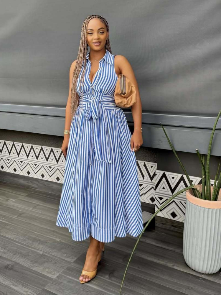Robe longue femme coupe trapèze Y2K streetwear sans manches col rabattu élégante avec empiècements pour soirée, nuit et travail – Collection été 2026