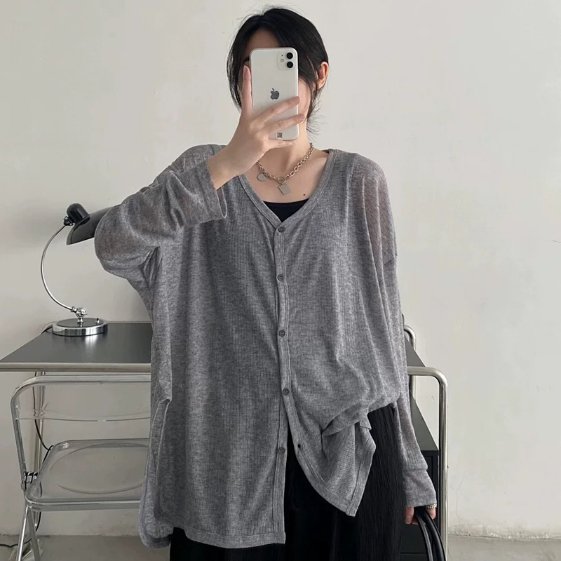 Cardigan en tricot confortable pour femme, élégant, col en V, léger, veste printemps-automne pour usage quotidien, couleur unie, coupe ample