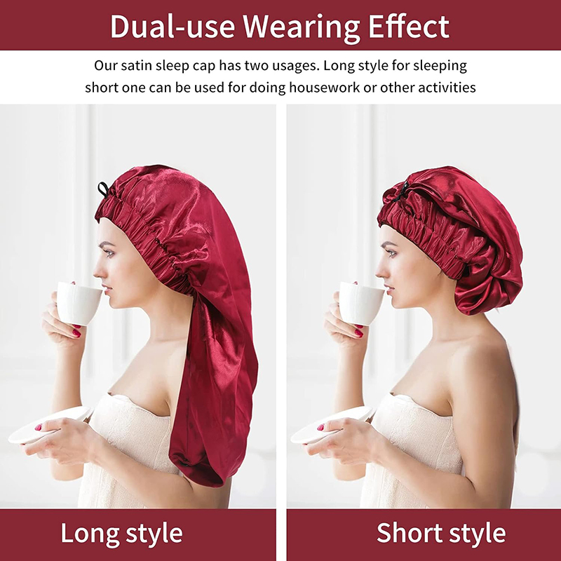 Bonnet Long en Satin pour femmes, grande casquette de sommeil avec boutons, tresses, bandeau élastique pour cheveux, Bonnet soyeux, chapeau de nuit, casquette de chimio, nouvelle collection