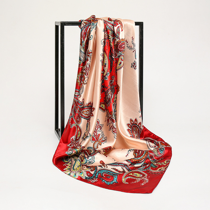90*90 cm Hijab foulards femmes imprimé noix de cajou Satin femme marque de luxe châles carrés tête dames Bandanna foulard silencieux fille