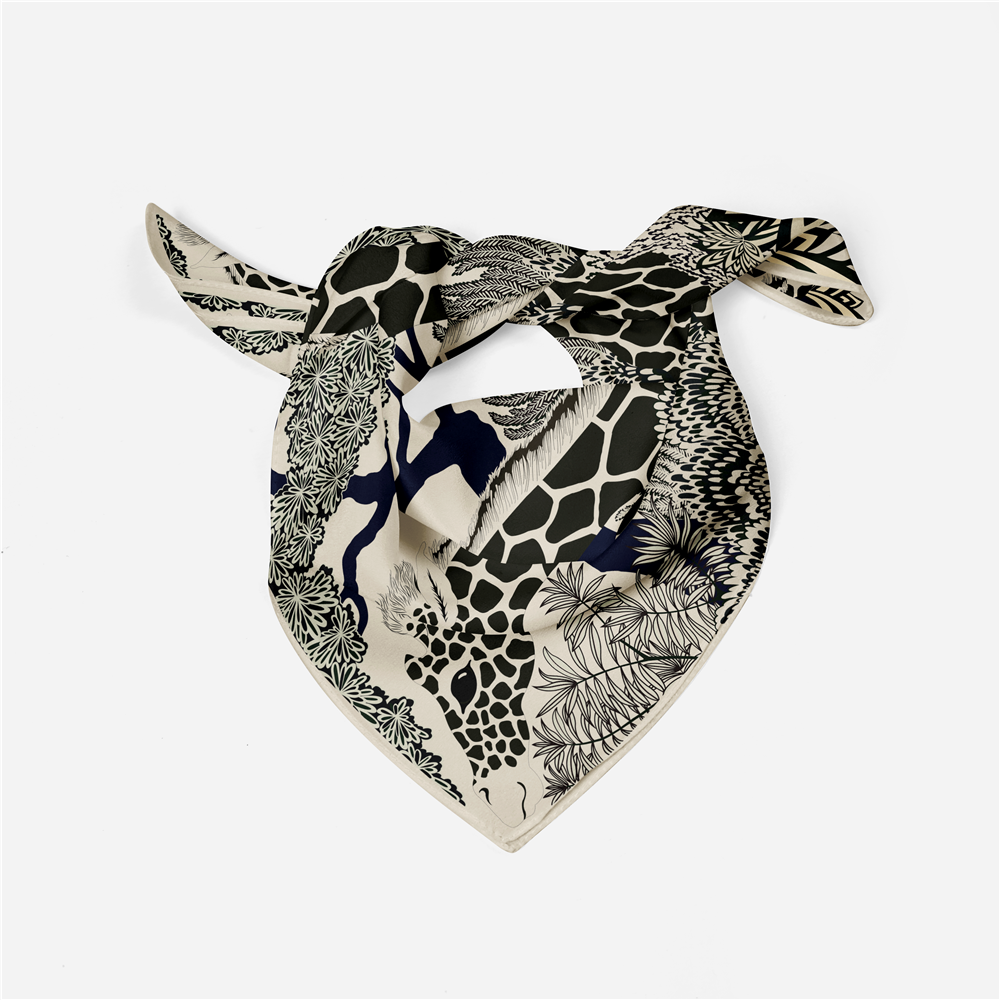 Foulard Carré de Marque de Luxe pour Femme, Nouveau Design, Girafe, 100% Twill, Bandana, Sauna, Hijab, Sous la raq, 53cm