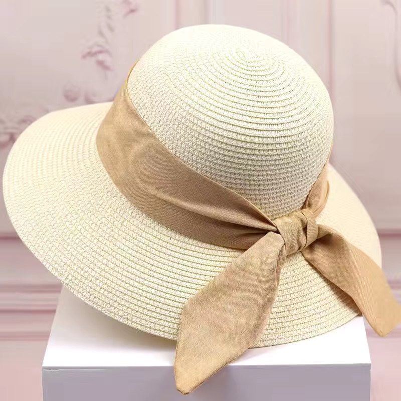 Mode extérieure femmes chapeau nœud chapeau de soleil été respirant large bord casquette de plage Protection UV chapeau de paille décontracté pour les femmes