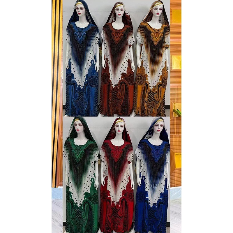 Robe longue musulmane pour femmes africaines, grande robe, impression de rendu, forage à chaud, artisanat, grande taille, foulard, nouvelle collection 2026