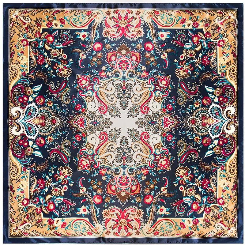Injplanchers ves-Foulard de Tête en Satin Doux pour Femme, Châle Carré, Hijab, Asakusa, Mars, Paisley Floral, 90-90cm, Vente en Gros