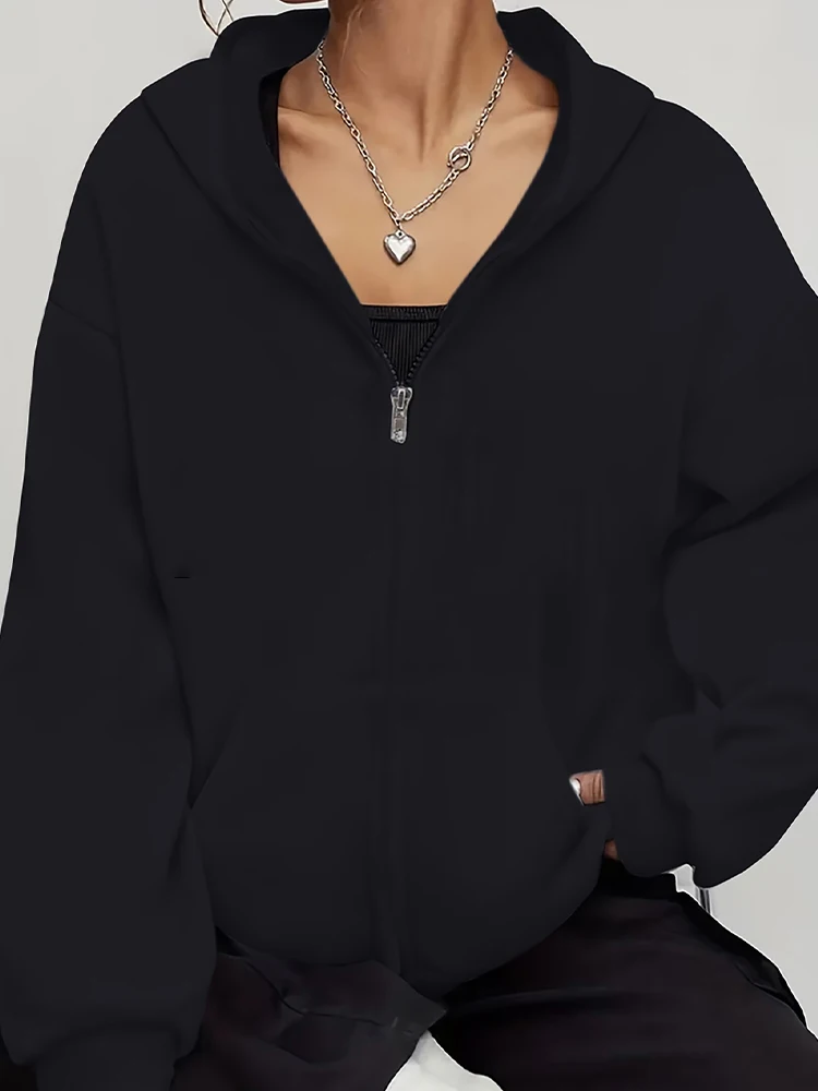 Veste de survêtement décontractée pour femme avec fermeture éclair et capuche, idéale pour le sport et le jogging en extérieur, collection automne-hiver, vêtement d'extérieur tendance