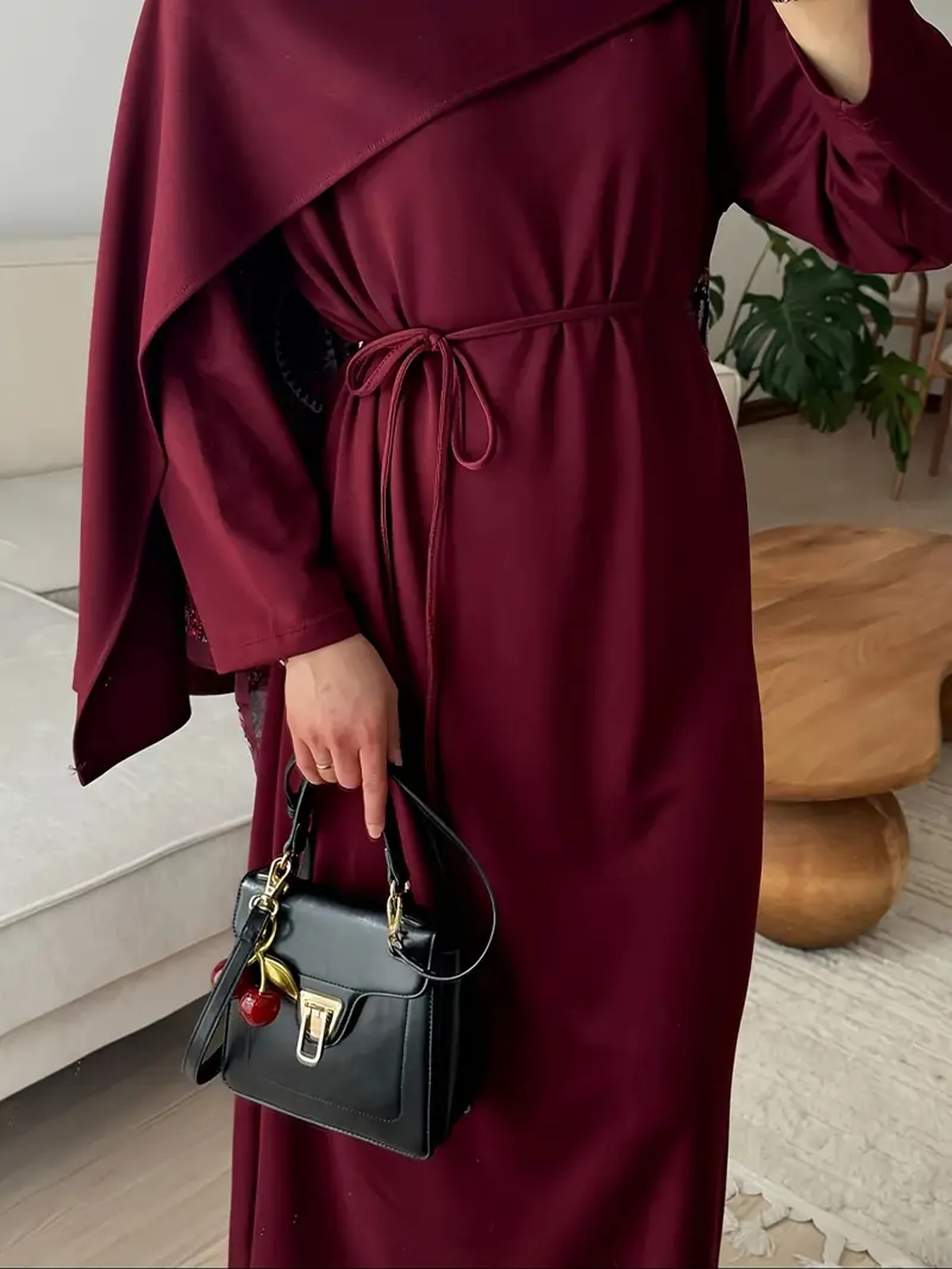 Robe longue élégante décontractée pour femmes, style musulman, couleur unie, manches longues, à lacets, jupe longue