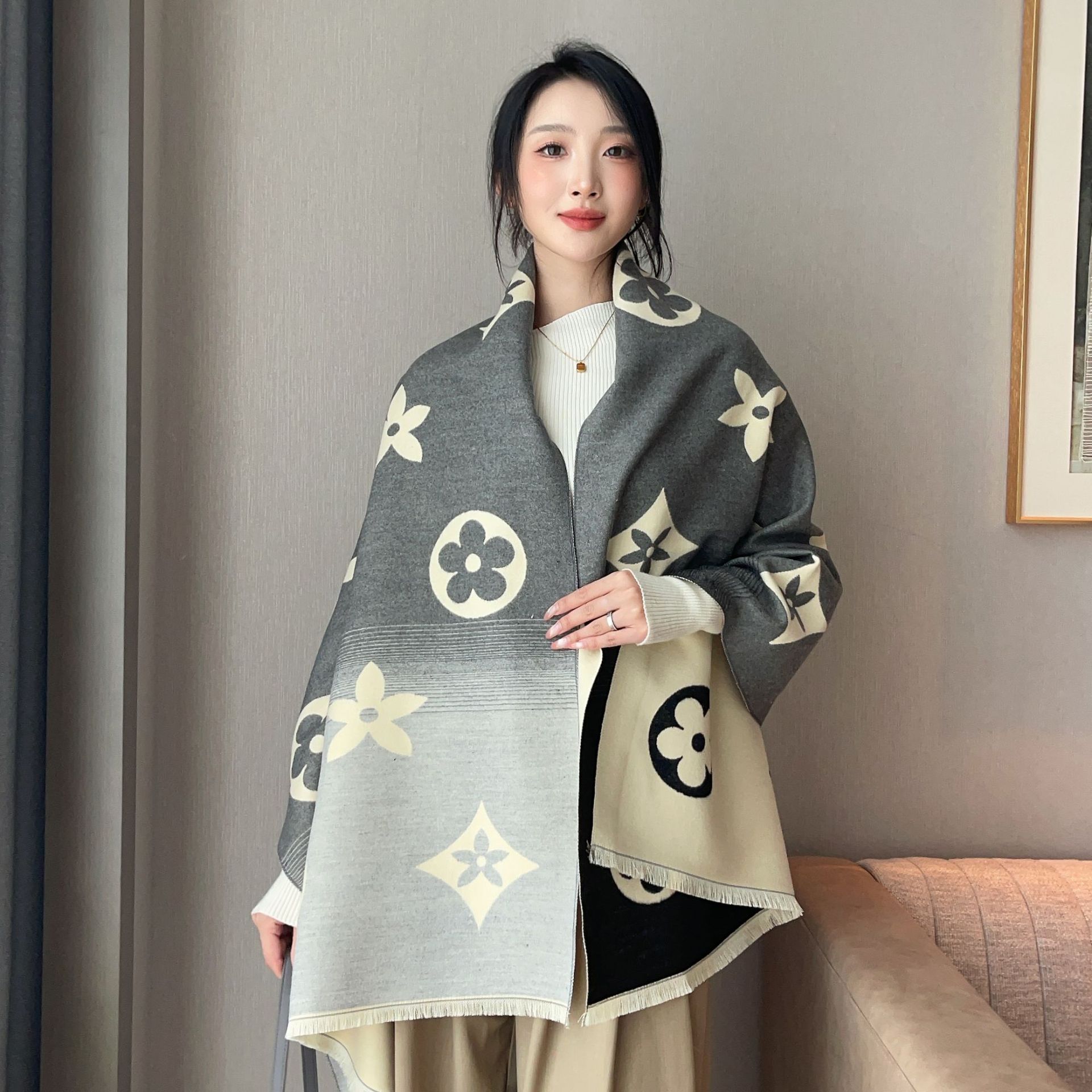 Écharpe en cachemire pour femmes, nouveau Design Jacquard élégant, doux et chaud, châle à franges, couverture coupe-vent, automne hiver 2026