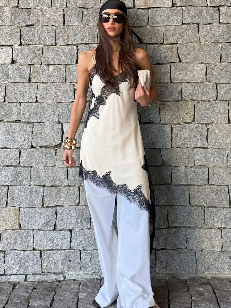 Robe élégante asymétrique pour femme HH, sans manches, dos nu, col en V, robe de mode féminine, robe de plage mini sexy avec empiècements en dentelle