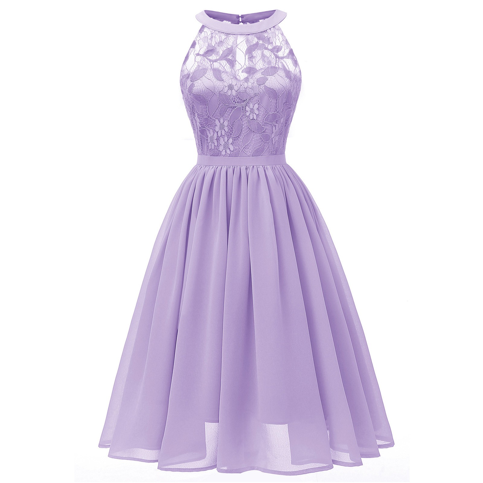 Robe de soirée en dentelle et mousseline de soie pour femmes, Sexy, sans manches, élégante, couleur unie, robes de Cocktail