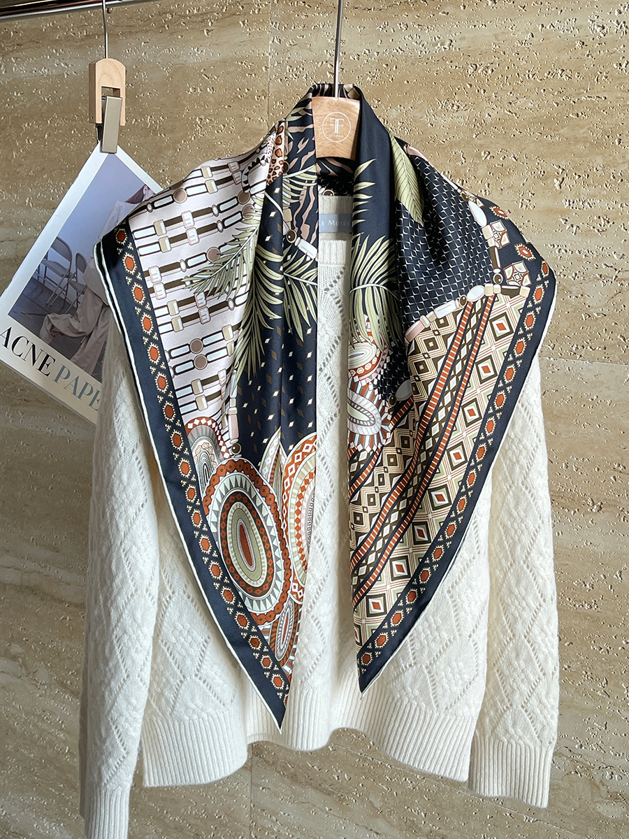Foulard en soie 90cm, Bandanas carrés, châles roulés à la main, accessoires pour cheveux et cou, cadeau de noël pour mère