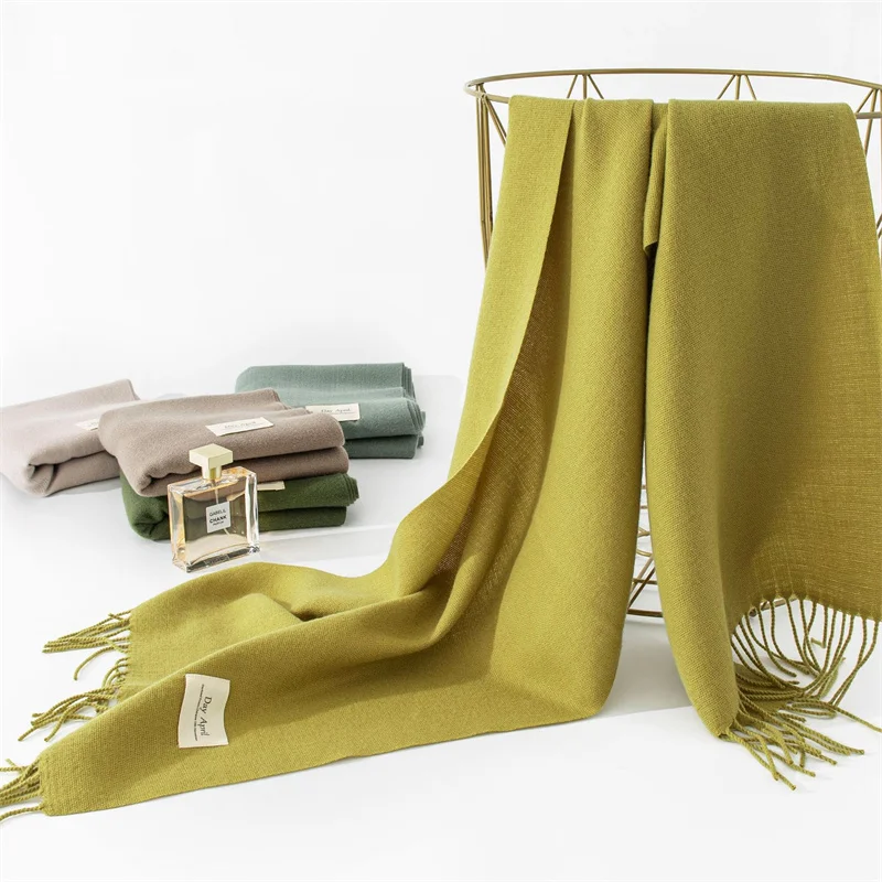 Écharpe longue et chaude en cachemire pour femme, Hijab, couleur unie, châle enveloppant, Pashmina, Bandana, automne 2024
