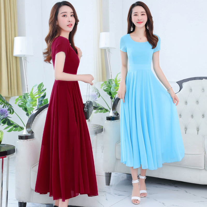 Robe de plage maxi en mousseline de soie pour femmes, vintage, décontractée, coréenne, tambour, sexy, noire, robe de soirée, éducative, élégante, couleur unie, bohème, été, 2024