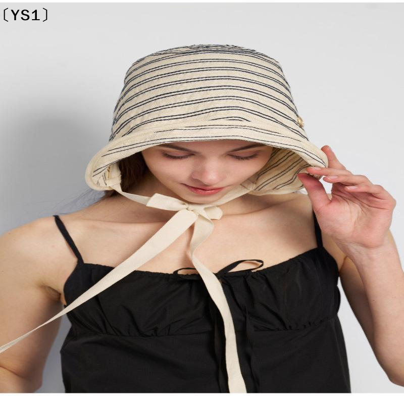 〔YS1〕Breathable Striped Linen Sun Bonnet With Adjustable Chin Tie UV Protection For Beach Vacation Outdoor Use