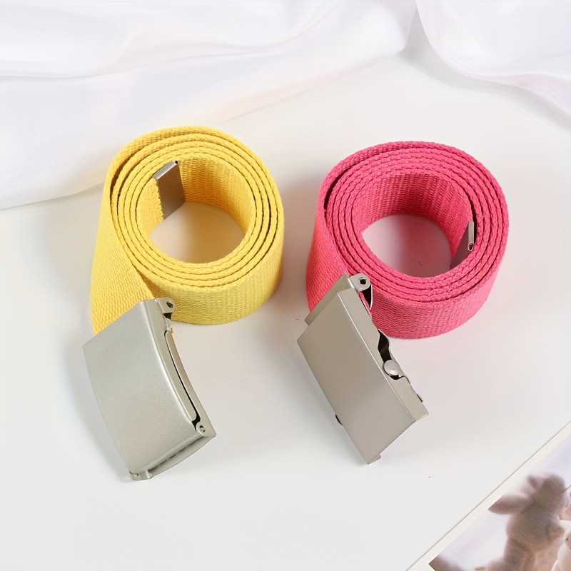 Ceinture tissée en toile de coton et polyester pour femmes, ceinture à boucle lisse givrée, disponible en plusieurs couleurs, ceinture de couleur bonbon
