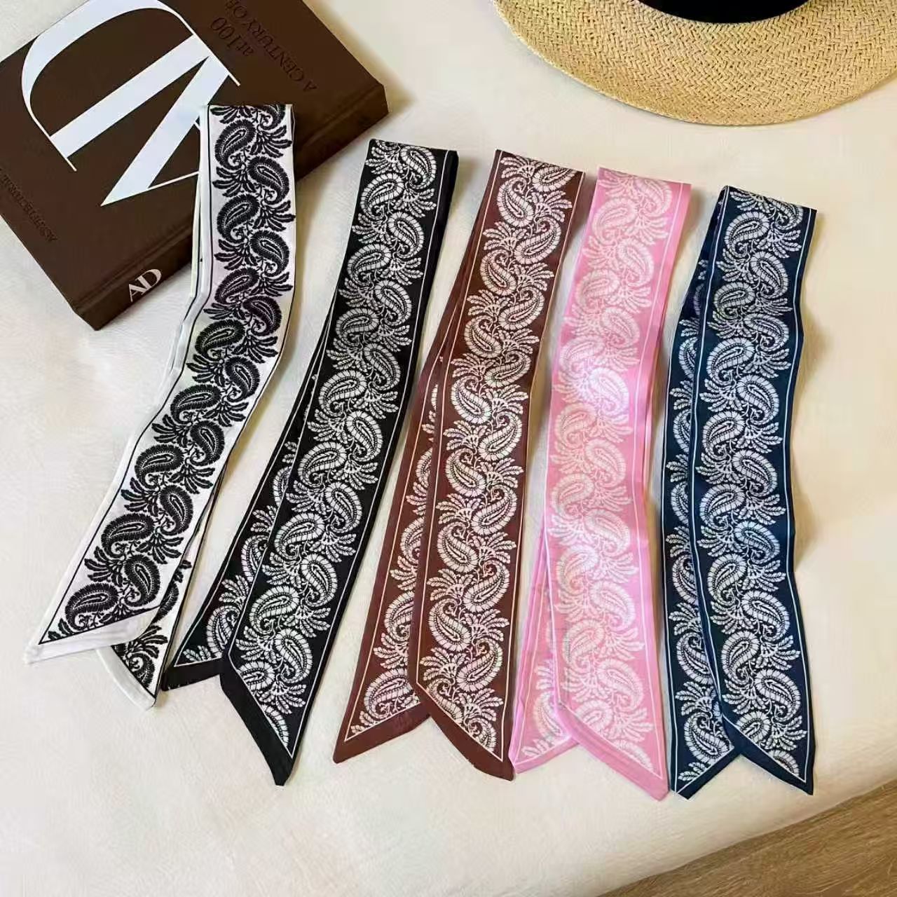 Lot de 5 foulards en satin imitation soie pour femme, bandeaux pour cheveux, accessoires de coiffure, foulards pour femme, rubans, attaches de cou pour poignée de sac