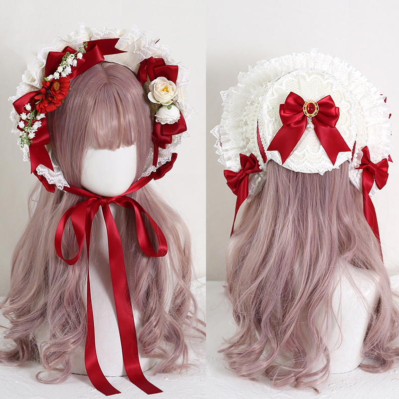 Chapeau de paille à fleurs en dentelle victorienne vintage, bonnet Lolita pour fille, bonnet à volants, à lacets, réglable