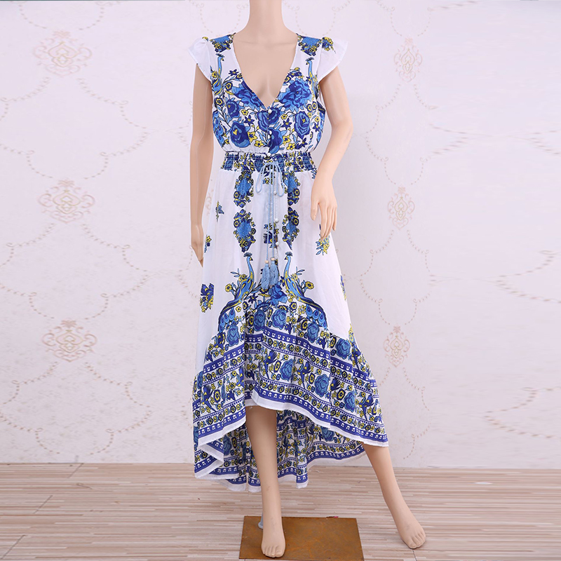 Duzeala personnalisable 2022 nouvelles femmes d'été Boho plage Maxi robe Sexy col en V Vintage imprimé longues robes décontracté robe d'été