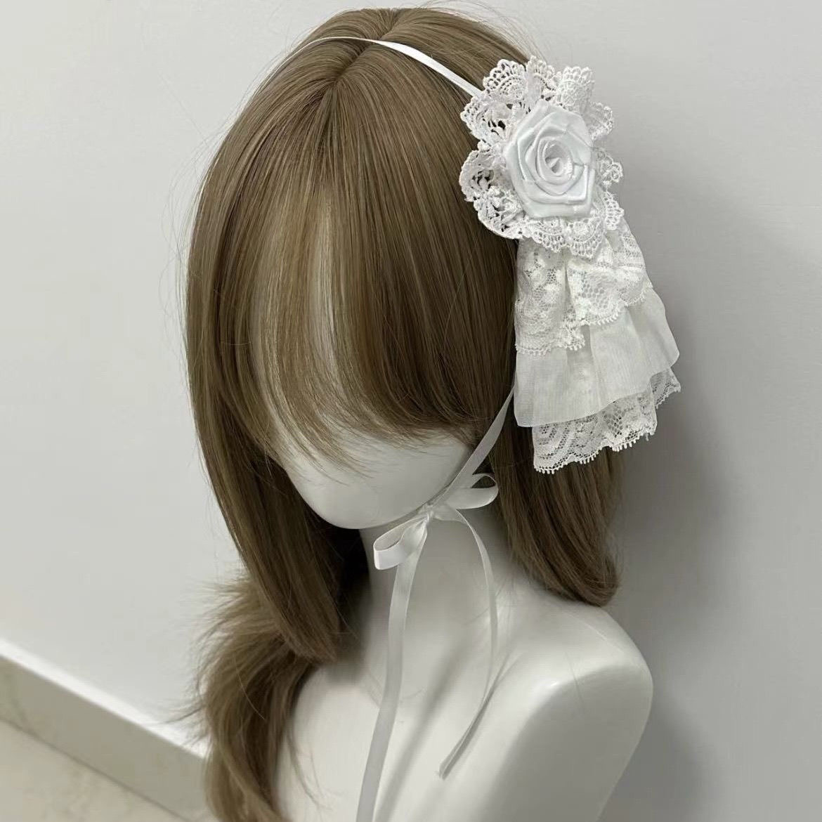 Femmes Original fait à la main mignon Harajuku noir/blanc Lolita à la main dentelle arc fleur bandeau de cheveux chapeaux accessoires