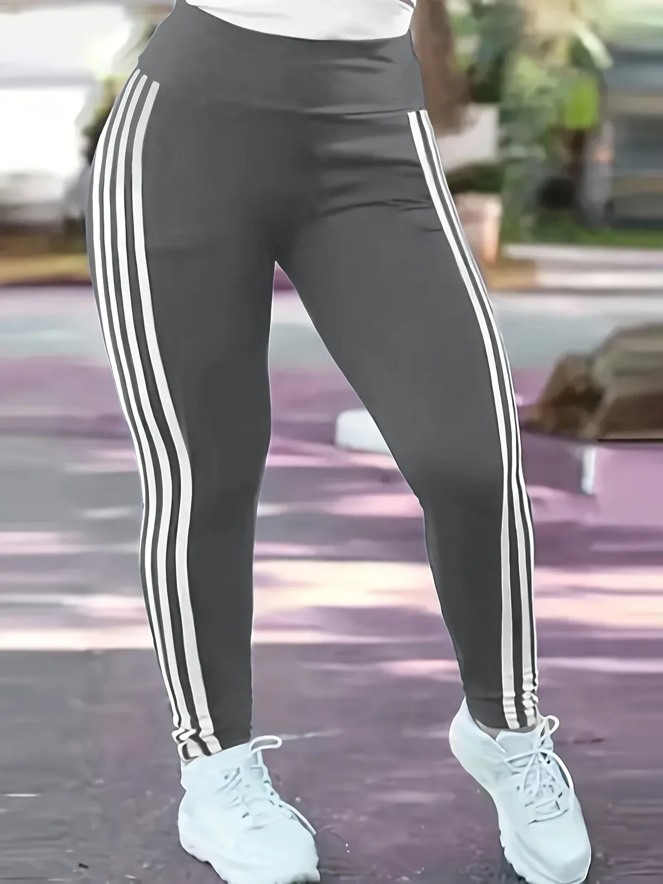 Femmes 1XL-5XL grande taille dames décontracté mince pantalons de sport pantalons de course mode rayé Leggings pantalon