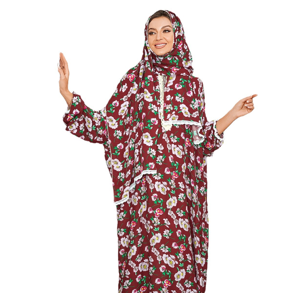 Abayas musulmanes Eid pour femmes, robes à imprimé floral, Dubaï, Islam, robe longue, Ramadan, caftan marocain, écharpe une pièce, Jalabiya éducatif
