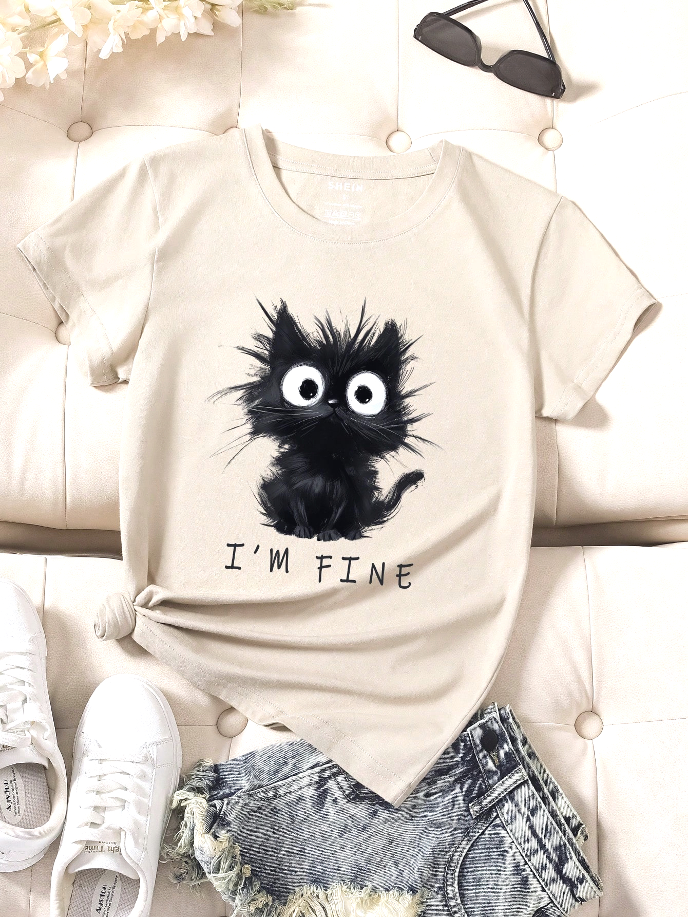 2025 nouveau femmes mignon chat motif graphique à manches courtes T-Shirt col rond décontracté T-Shirt hauts Cool imprimé femmes t-shirts