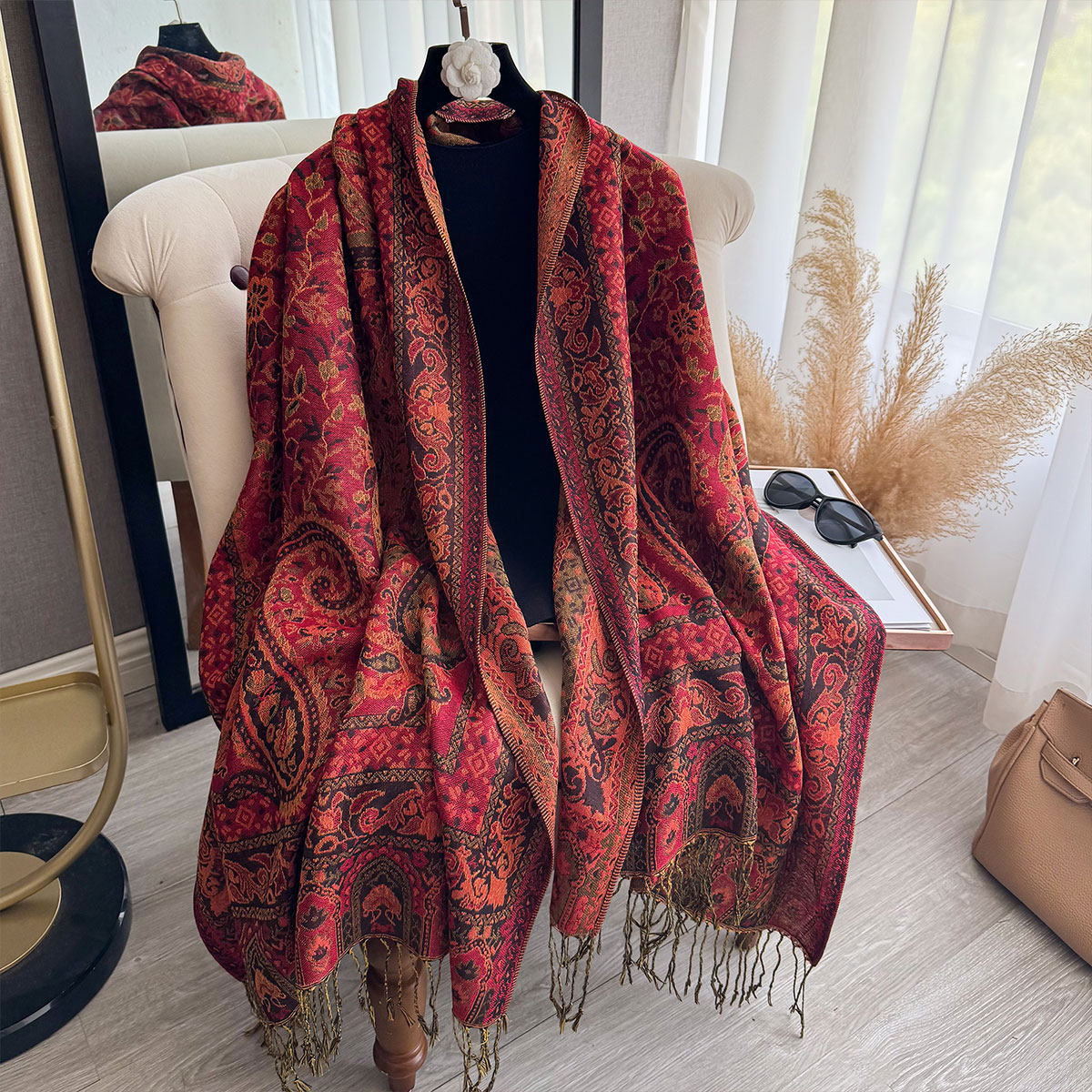 2025 gland couverture conception Style ethnique épais Pashmina nouveau hiver chaud châle Wrap écharpe femmes foulard Poncho étoles
