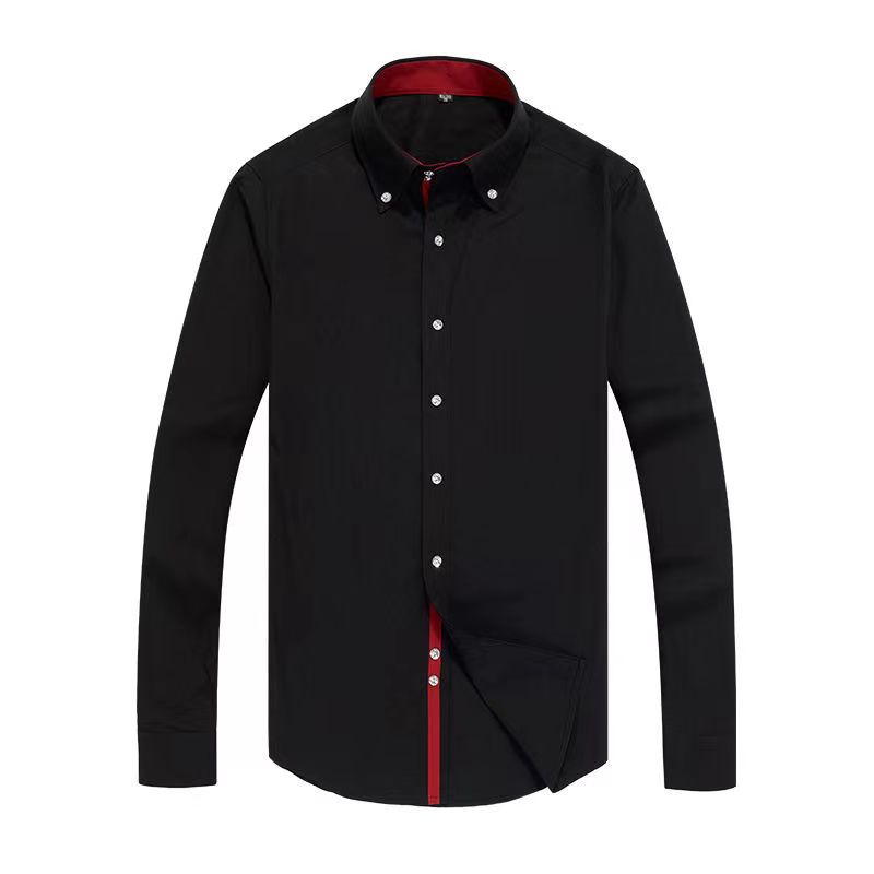 Chemise à col roulé à manches longues pour hommes, chemise habillée d'affaires, col boutonné, coupe couvertes, perceuse à la mode, chemise blanche classique