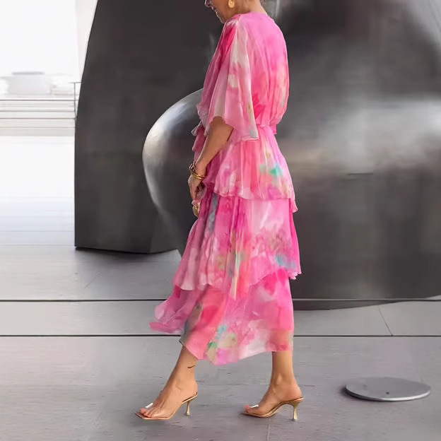 Robe gâteau femmes robes longues une ligne robes Streetwear Y2k col en V demi manches élégant taille haute fête nuit plage été 2025