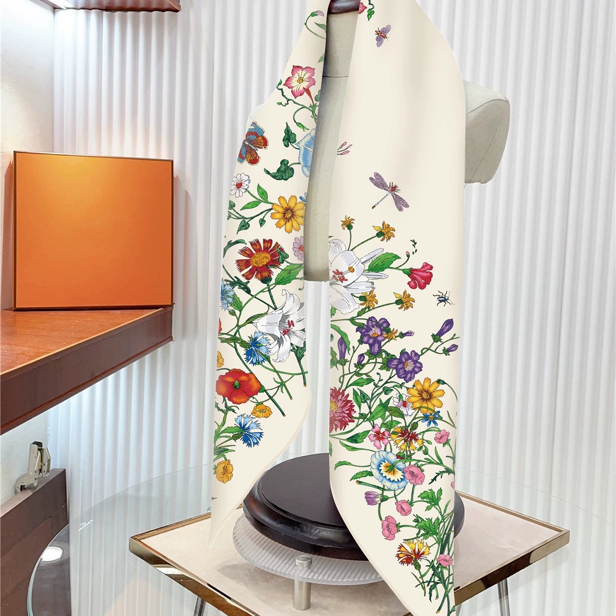 Foulard en soie sergé 90cm pour femme, châle carré imprimé Floral, protection solaire, Hijabs, Bandana
