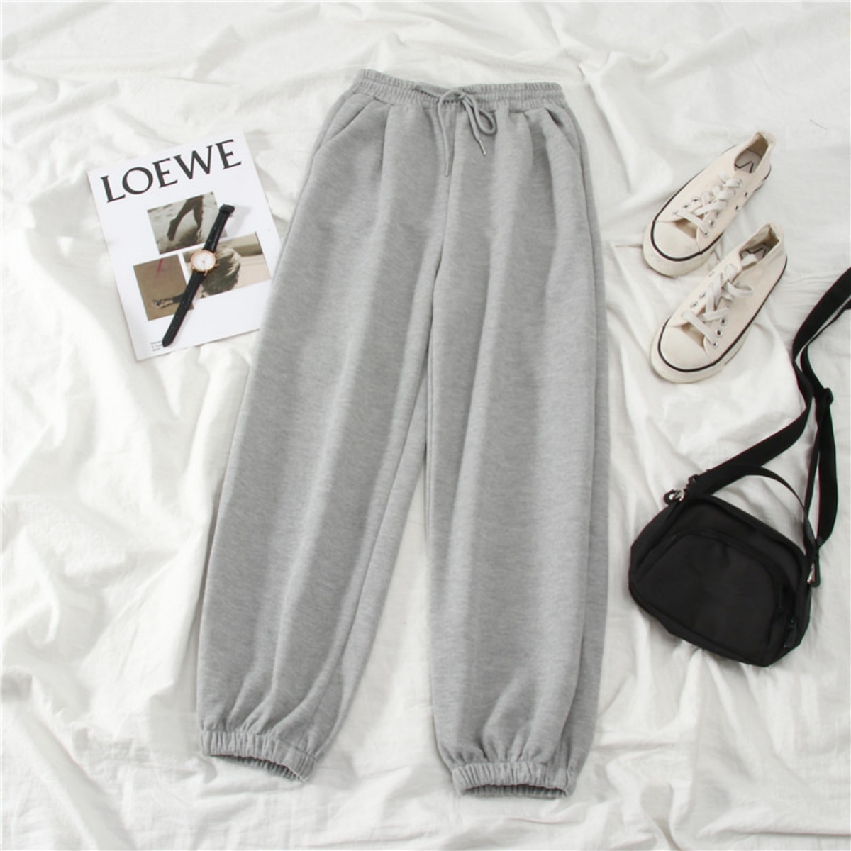 Pantalons décontractés pour femmes, mode, ample, uni, taille mi-haute, cordon de serrage, taille élastique, poche, printemps, bureau, trajets quotidiens, pantalons de survêtement pour femmes