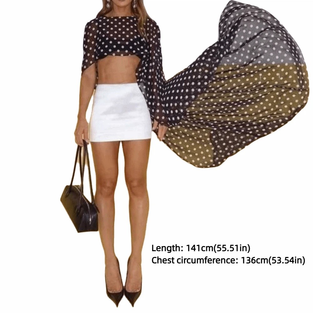 Élégante cape longue en mousseline de soie, châle en maille à pois de couleur unie, style fin, pour soirées et événements