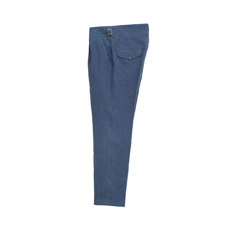 Pantalon en lin Gurkha de style britannique pour hommes, taille haute, droit, longueur de rinçage, printemps, été, haute qualité, mince, décontracté, surintendant
