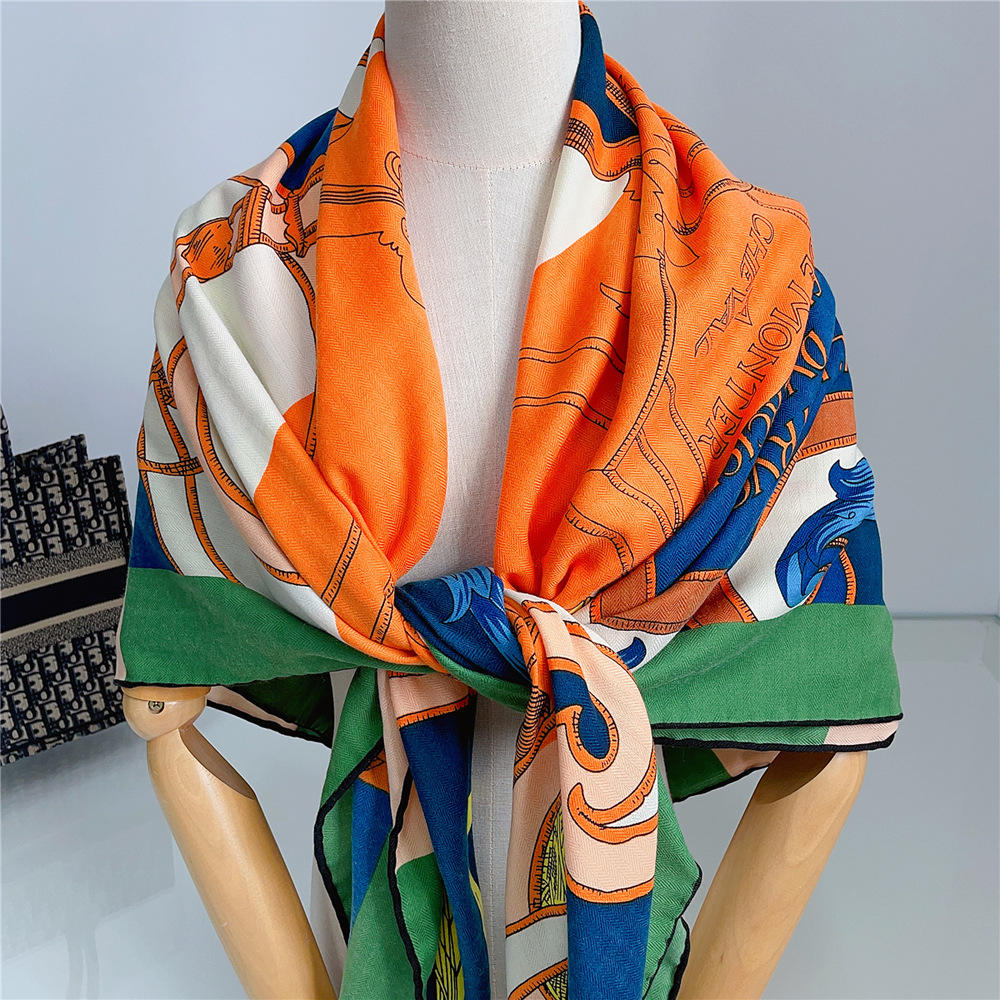 Écharpe de luxe en fausse soie et laine pour femmes, 130x130cm, grand, doux et chaud, cadeau de noël, d'anniversaire, toutes Occasions, écharpe à la mode pour dames