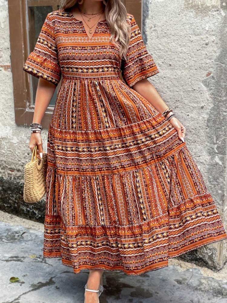 Robes d'été longues pour femmes, col rond, col en V, Style bohème, grande taille, robe Boho, Maxi, Simple, basique, décontractée