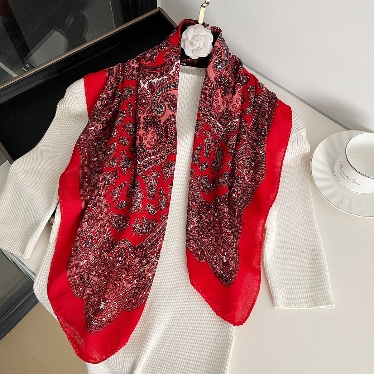Écharpe imprimée Paisley pour femmes, 70x70cm, Texture en coton, châle carré, bandeau décoratif, Design de luxe, Bandana, nouvelle mode