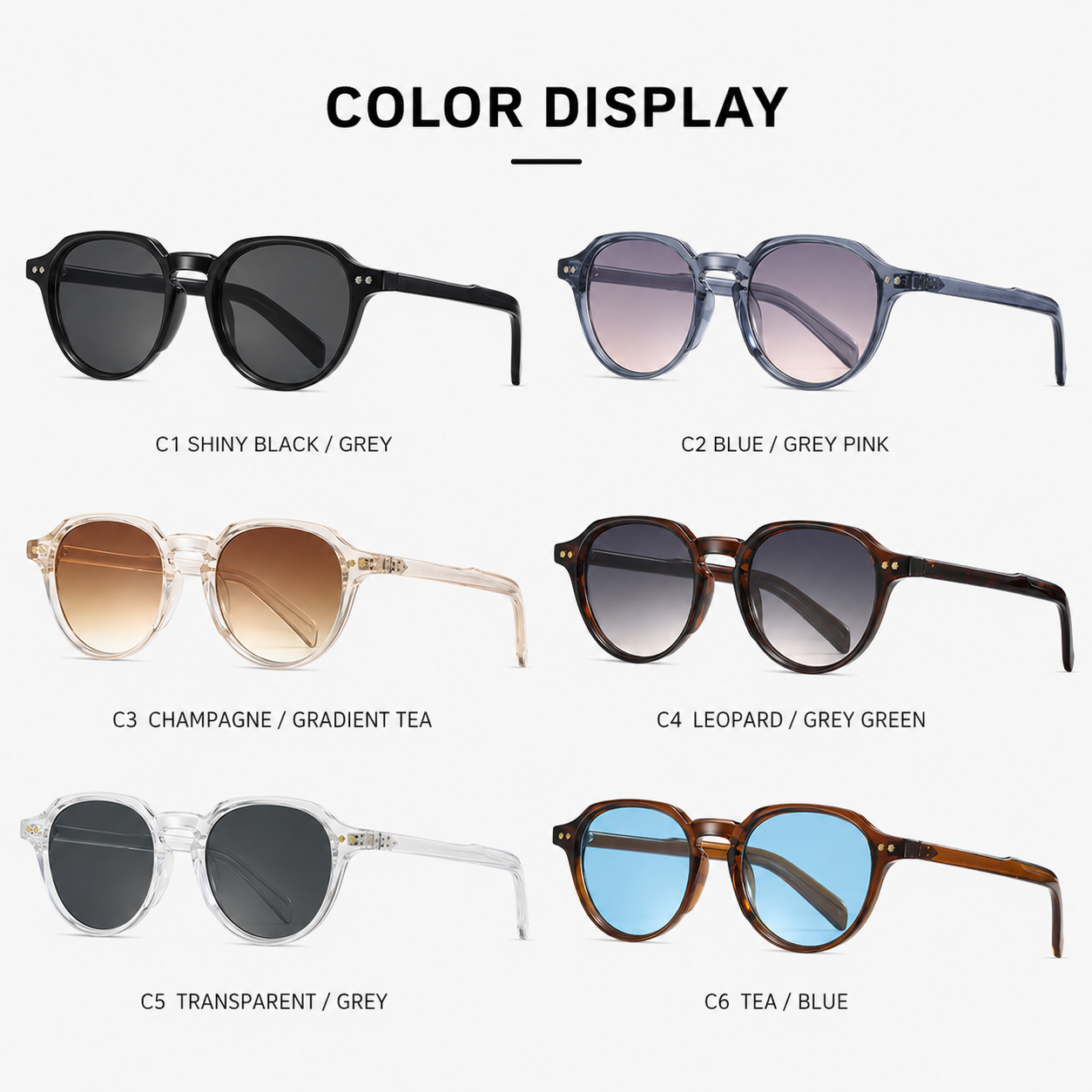Lunettes de soleil rondes rétro pour hommes et femmes, marque de luxe, verres bleus, lunettes de soleil vintage à rivets, Oculos De Sol UV400 pour hommes et femmes