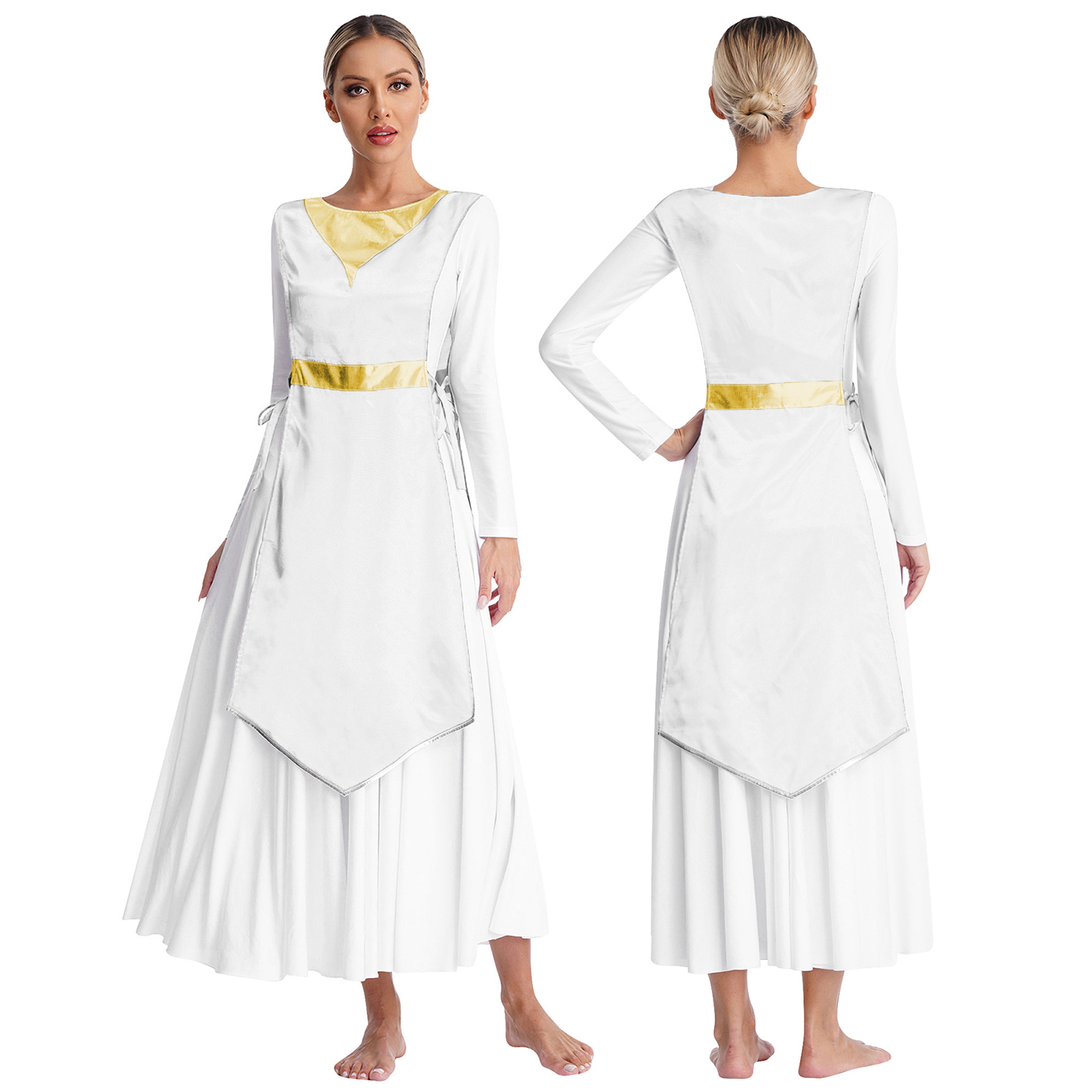 Robe de danse lyrique pour femmes, Costume de spectacle liturgique de culte de chorale d'église, sans manches, tunique à lacets, vêtements de danse