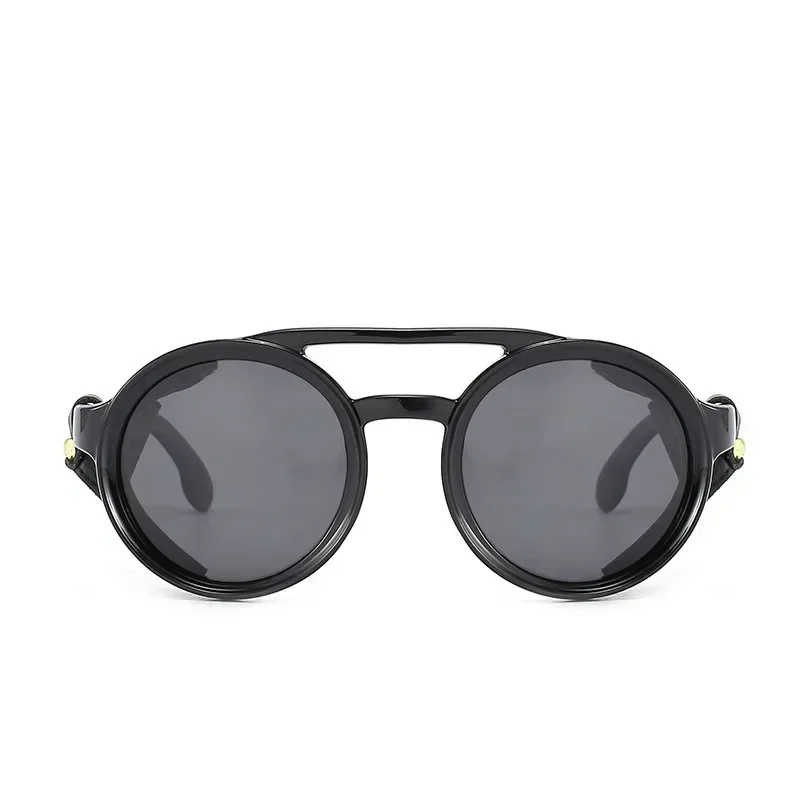 Lunettes de soleil rétro pour hommes et femmes, lunettes rondes en cuir, lunettes vintage anti-vent, lunettes de soleil de sport en plein air, UV400