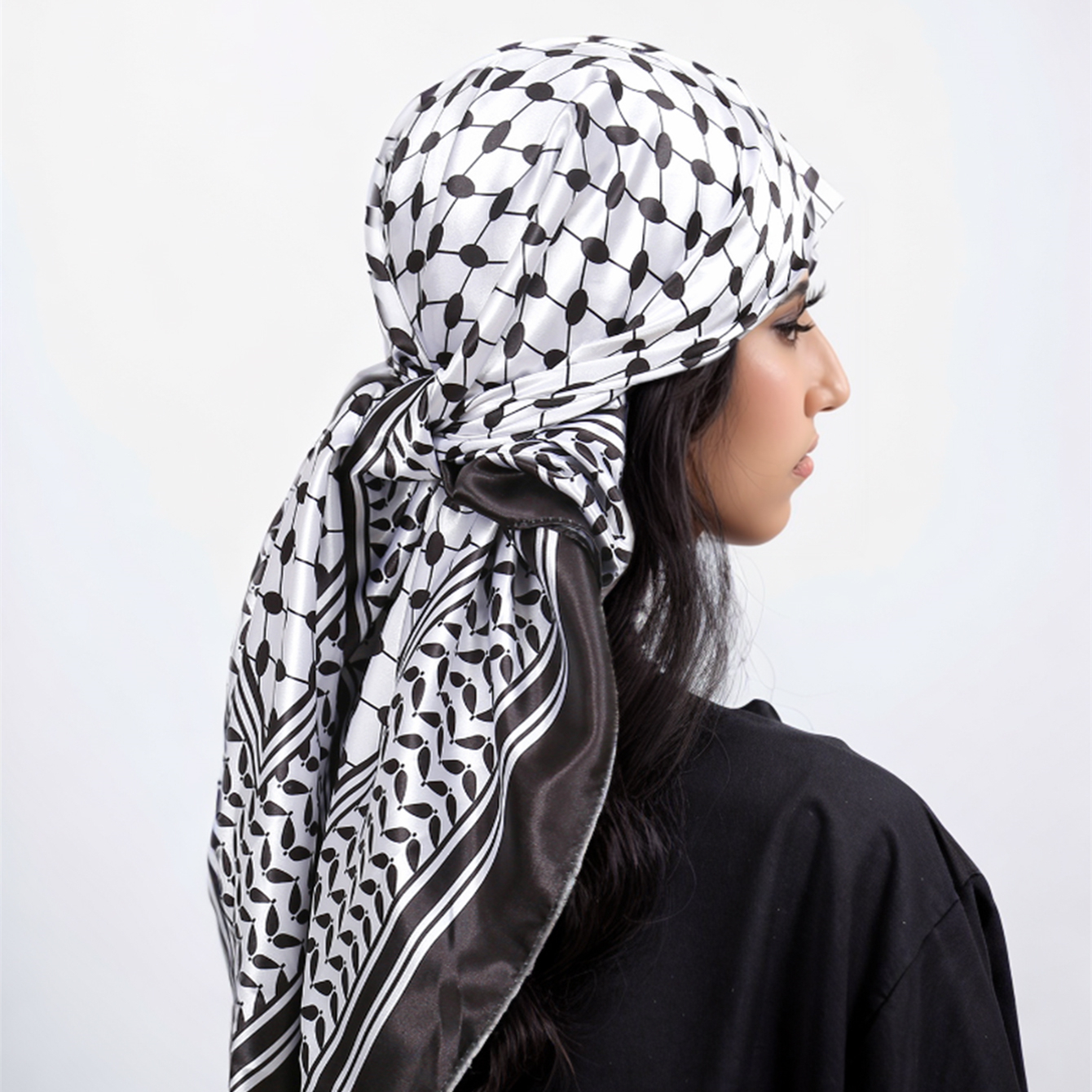 InjSquare-Foulard palestinien Keffiyeh pour femme, écharpe imprimée du Moyen-Orient, turban, bandeau pour cheveux, 90x90cm