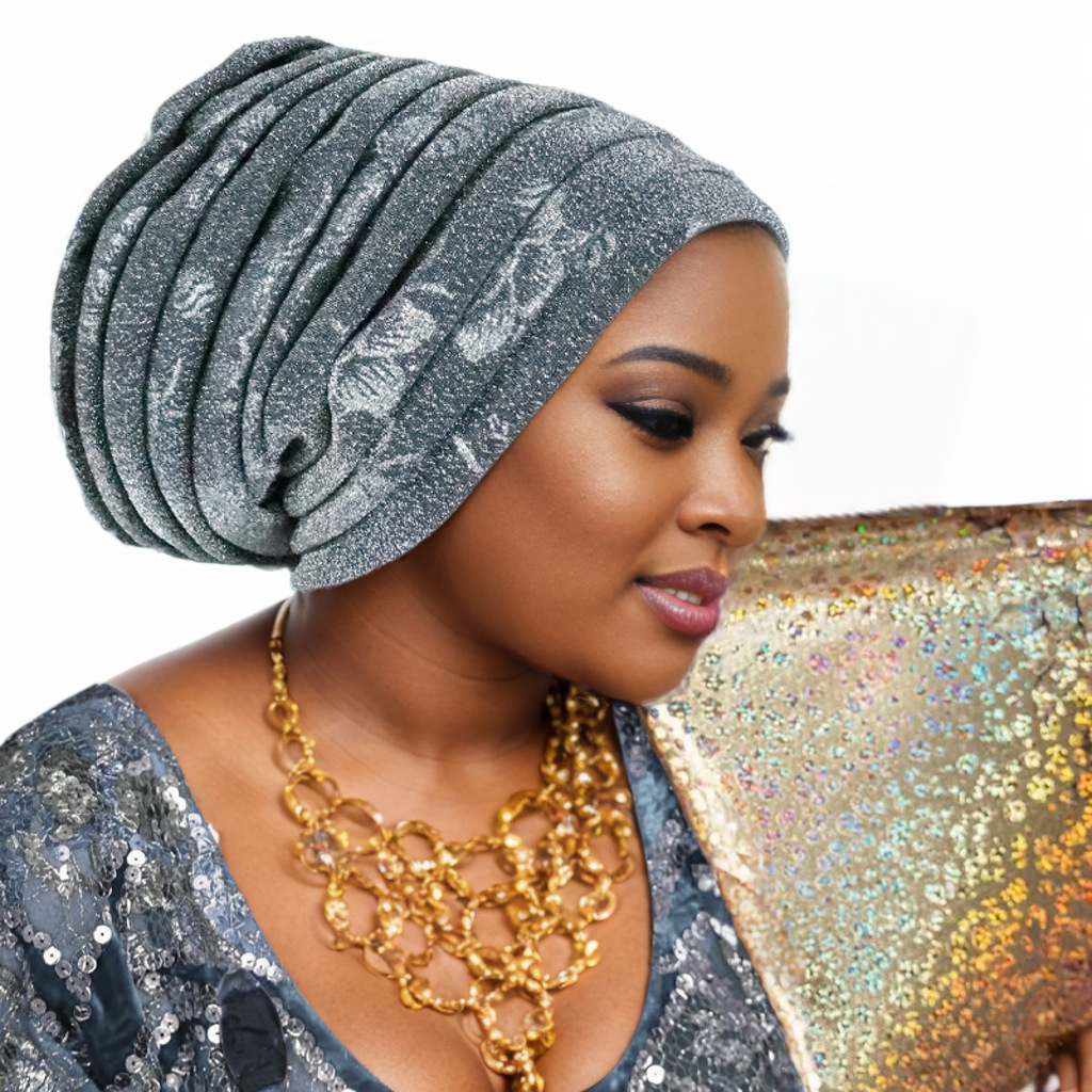 Turban Plissé à Paillettes pour Femme, Écharpe de Sauna Musulmane, Chapeau Africain, 2025