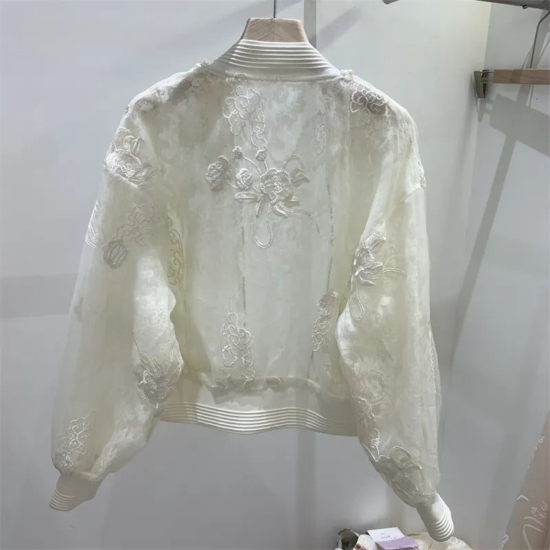 Cardigan brodé de perles d'ongles de style chinois, vestes à col rond, vêtements d'été, protection solaire, combinaison chic vintage, tout match, nouveau