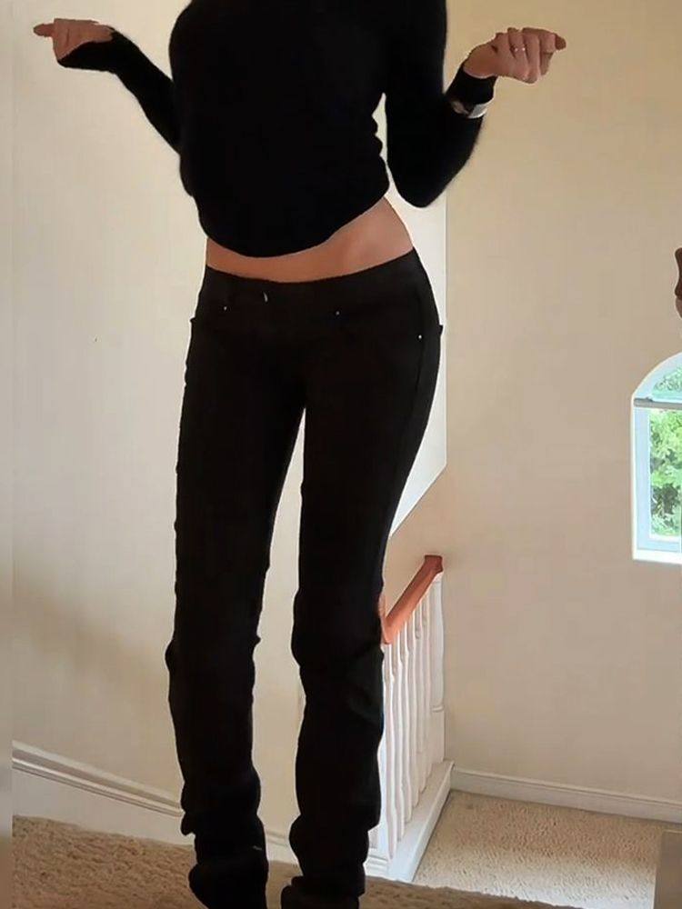 Pantalon en jean taille basse pour femme, jean américain rétro noir Bootcut Y2k années 2000, jean slim Harajuku extensible japonais Gyaru, nouveau