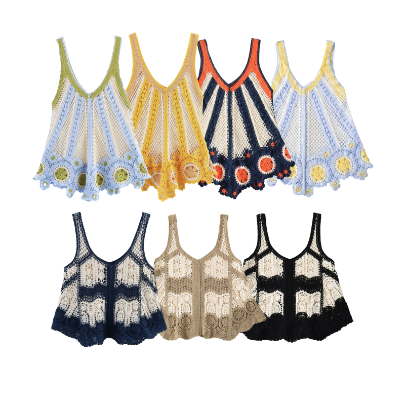 Haut en crochet style vacances d'été pour femmes, disponible en plusieurs couleurs, respirant et texturé, idéal pour la plage et les soirées